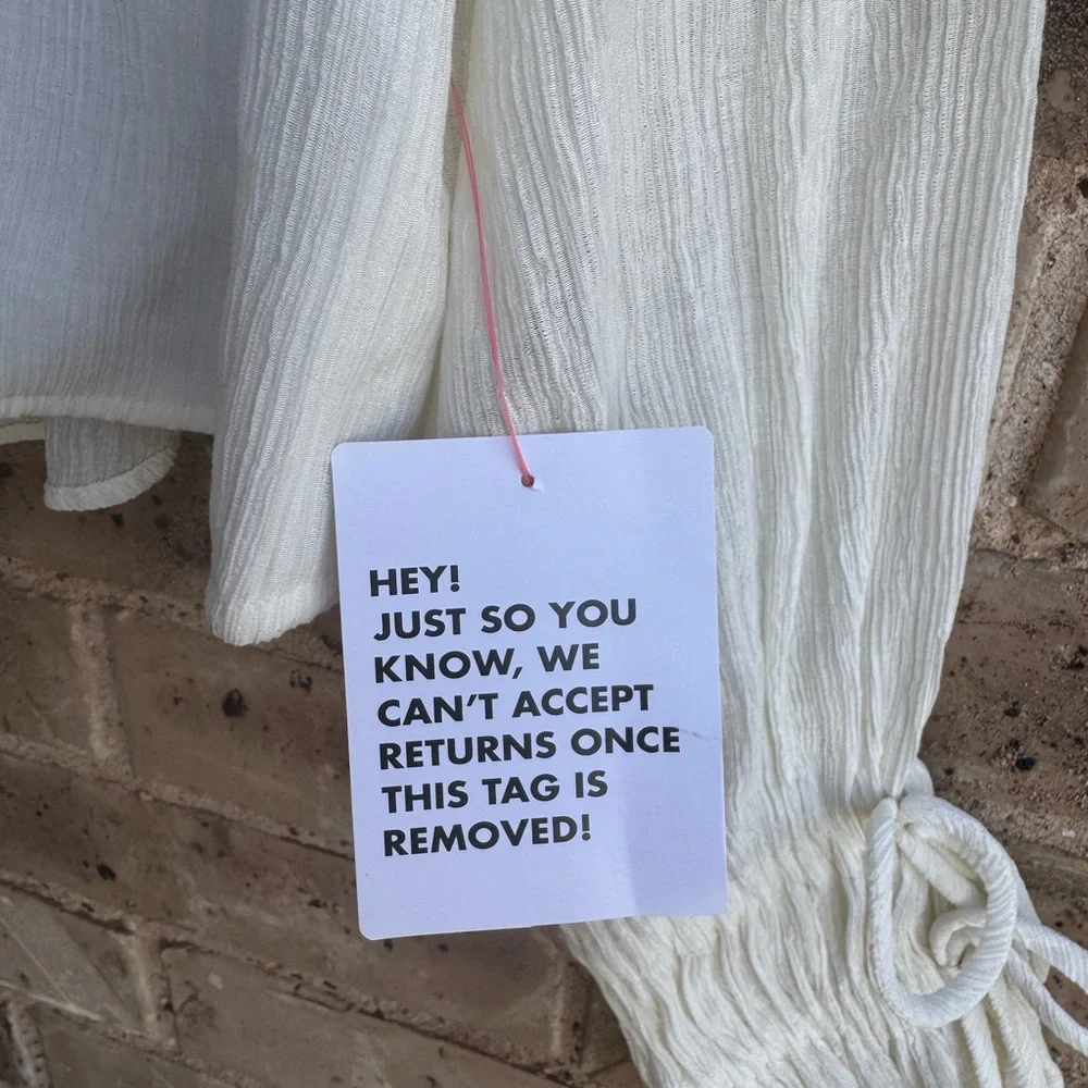TopShop Tied Cuff Split Neck Women’s White Ruffle Blouse NWT Sz 8 Neutral - Picture 7 of 10